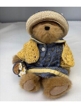 The Boyds Collection Teddy Bear Daisy Outfit Blue Dress Straw Hat Plush